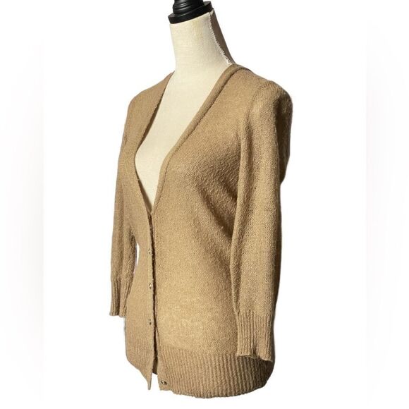 J. Crew Tan V-Neck Cardigan w/Snap Buttons Down the Center *Wool* (Small) - Picture 2 of 11